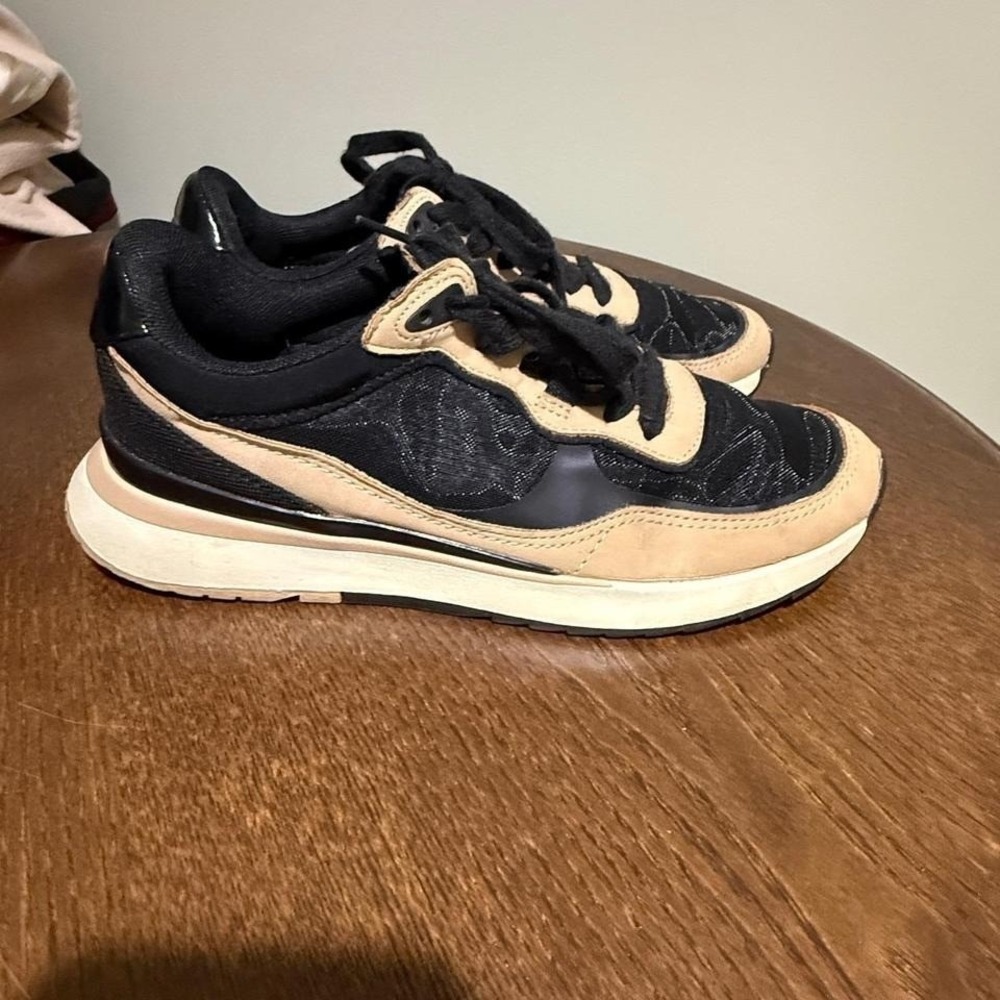 Zara Sneakers Fashion Athletic Running Casual Shoes Black Beige EU 38